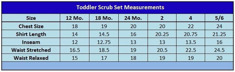 Toddler Scrubs Size Chart
