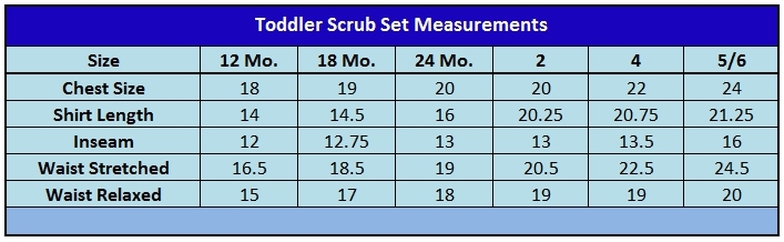 Toddler Scrub Set Size Chart