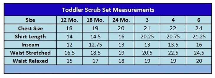 Toddler Scrubs Size Chart